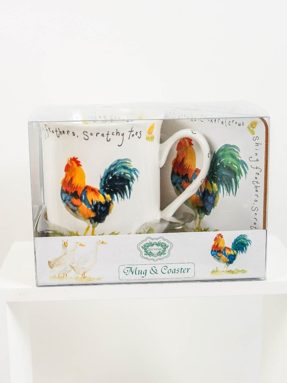 Kent Pottery Rooster Chicken Mug & Coaster Set NIB Farmhouse Cottagecore